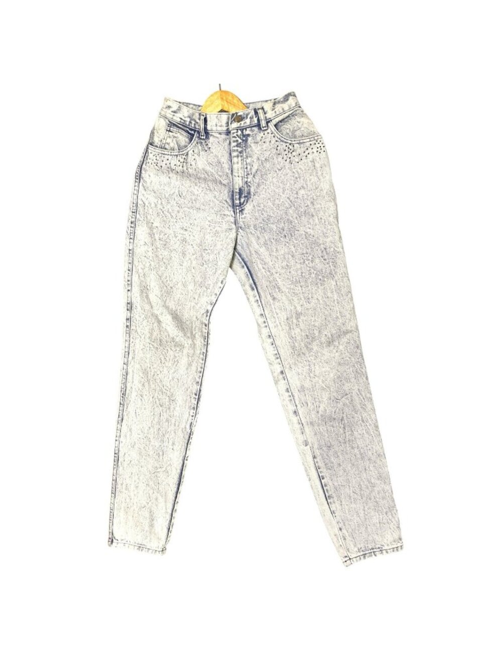 Vintage 80s Lorraine Wardy Acid Wash Studded Tapered Mom Jeans USA XS Denim